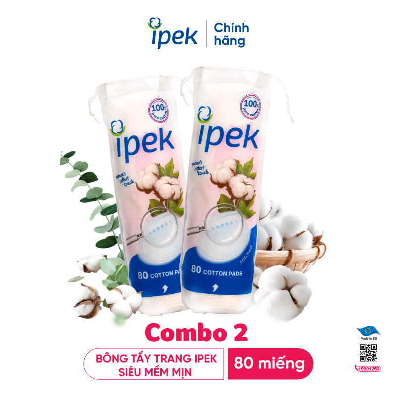 Combo 2 Bông tẩy trang Ipek siêu mềm mịn 80 miếng