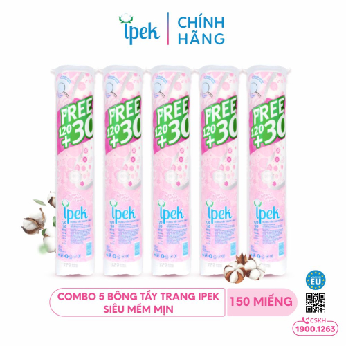 Combo 5 Bông tẩy trang Ipek siêu mềm mịn 150 miếng