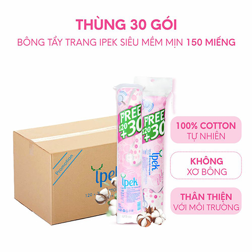 Thùng 30 gói bông tẩy trang Ipek siêu mềm mịn 150 miếng