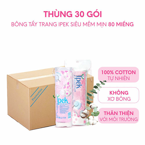 Thùng 30 gói bông tẩy trang Ipek siêu mềm mịn 80 miếng